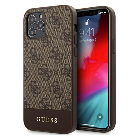 Guess 4G Bottom Stripe Collection - pouzdro pro iPhone 12 / iPhone 12 Pro (hnědé)
