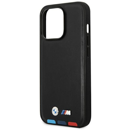 Kožené pouzdro BMW Hot Stamp Tricolor - iPhone 14 Pro (černé)