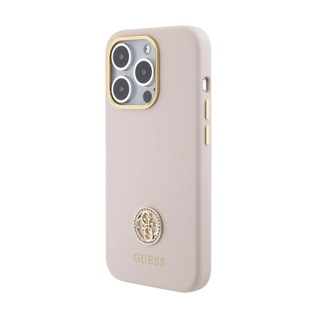 Pouzdro Guess Silicone Logo Strass 4G - iPhone 15 Pro (růžové)