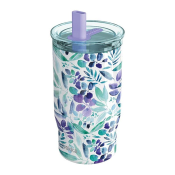 Quokka Mist - 720 ml Stainless Steel Thermal Mug with Straw (Violet Blooms)