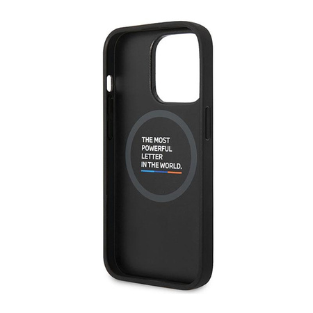 BMW Leather Carbon Blue Line MagSafe - étui pour iPhone 14 Pro (noir)