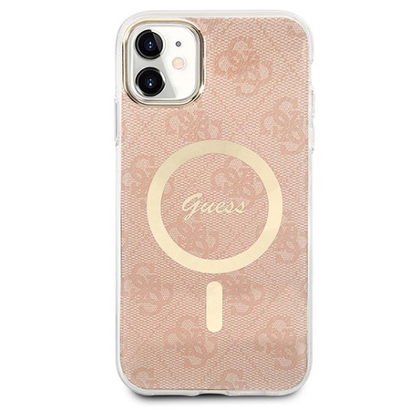 Guess Bundle Pack MagSafe 4G - MagSafe iPhone 11 case + charger set (pink/gold)