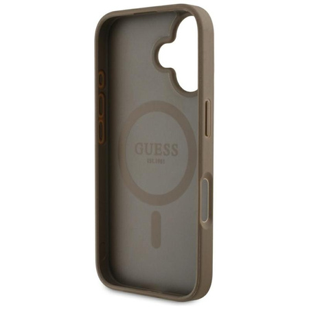 Guess Grained Hot Stamp Peony Triangle Logo MagSafe - Pouzdro pro iPhone 16 (hnědá)