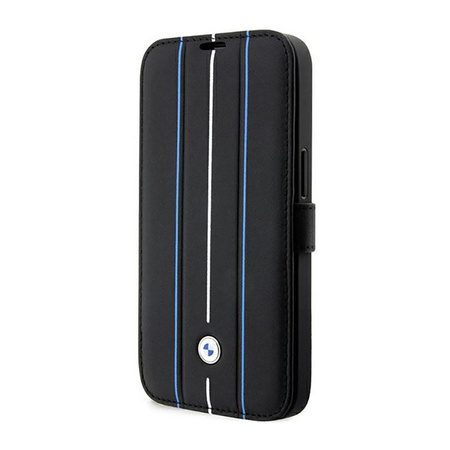 BMW Booktype Leather Stamp Blue Lines - Étui pour iPhone 14 Pro Max (noir)