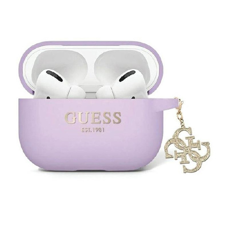 Guess Liquid Silicone Glitter Triangle Charm - pouzdro pro AirPods Pro 2 (fialové)