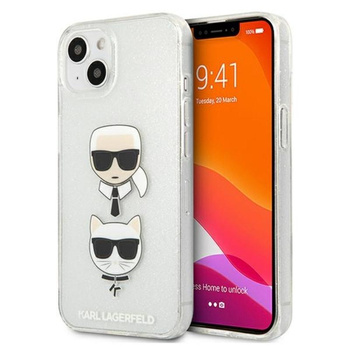 Karl Lagerfeld Glitter Karl & Choupette Head - iPhone 13 mini tok (ezüst)