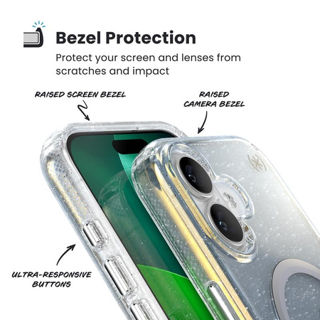 Speck Presidio Lux MagSafe - iPhone 17 Case (Hyper Mirror Glitter / Silver Metallic)