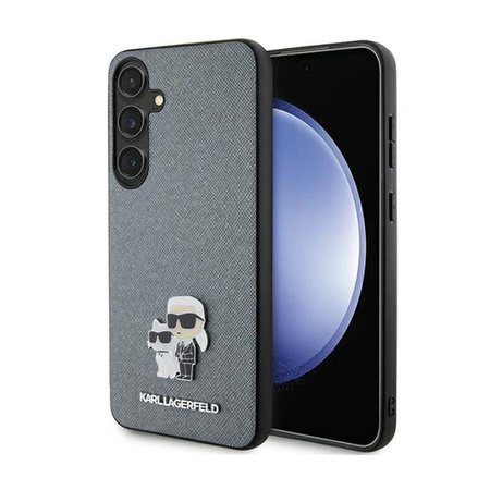 Karl Lagerfeld Saffiano Karl & Choupette Metal Pin - pouzdro na Samsung Galaxy S24 (šedé)