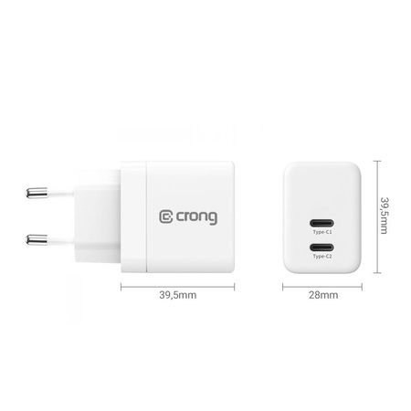 Crong Ultra Compact GaN - Nabíječka do zásuvky 2x USB-C 35W PD 3.0 s PPS (bílá)
