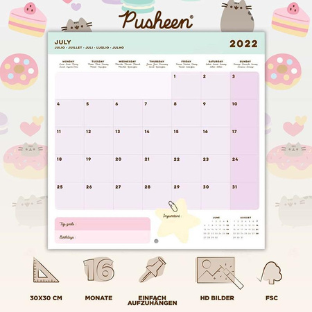 Pusheen - Calendario da parete 2022 della collezione Foodie 30 x 30 cm