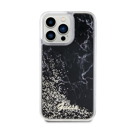 Guess Liquid Glitter Marble - iPhone 14 Pro Max Tasche (Schwarz)