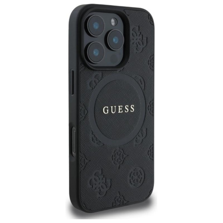 Guess Saffiano Peony Classic Logo MagSafe – Pouzdro pro iPhone 16 Pro (černé)