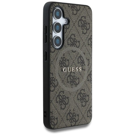 Guess Leather 4G Coloured Ring Classic Logo MagSafe - étui pour Samsung Galaxy S25 (marron)