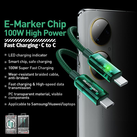 WEKOME WDC-193 Vanguard Series - USB-C to USB-C Super Fast Charging 100W Connection Cable 1 m (Green)