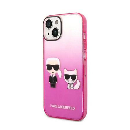 Karl Lagerfeld Gradient Ikonik Karl & Choupette - pouzdro pro iPhone 14 Plus (růžové)