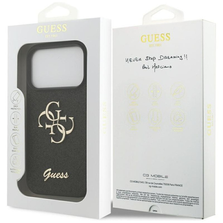 ETUI DO IPHONE 17 PRO CZARNE GUESS ORYGINALNE BROKATOWE ELEGANCKIE CASE