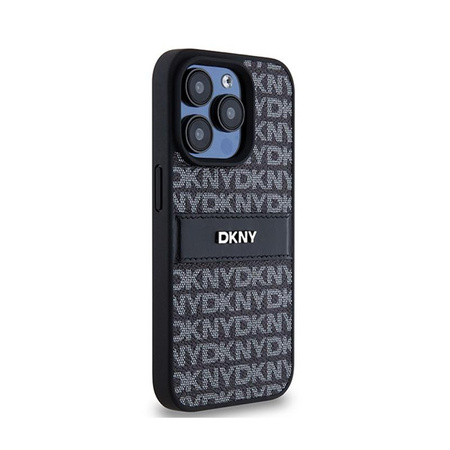 DKNY bőr mono csíkos és fém logóval - iPhone 15 Pro Max tok (fekete)