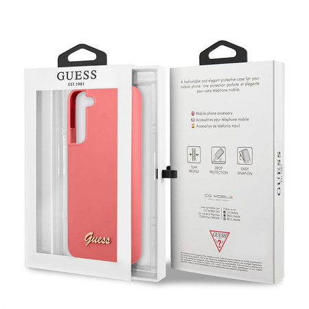 Guess Silicone Script Metal Logo - Etui Samsung Galaxy S22 (fuksja)