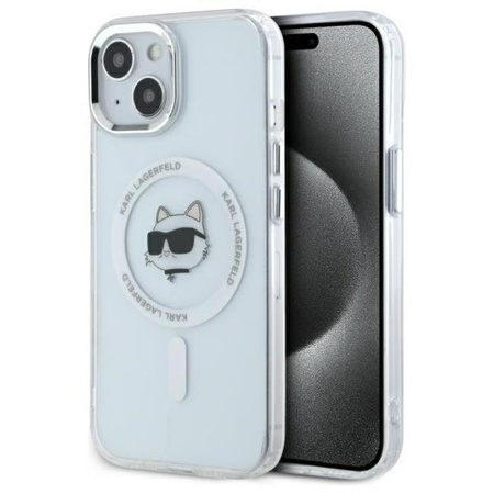 Karl Lagerfeld IML Metal Choupette Head MagSafe - pouzdro na iPhone 15 (bílé)