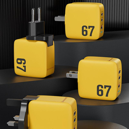 WEKOME WP-U141 Tint Series - 2x USB-C & USB-A Super Fast Charger GaN 67W Power Charger (Yellow)