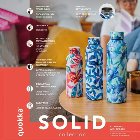 Quokka Solid con cinturino - Thermos in acciaio inossidabile da 630 ml con cinturino (rosso ciliegia)