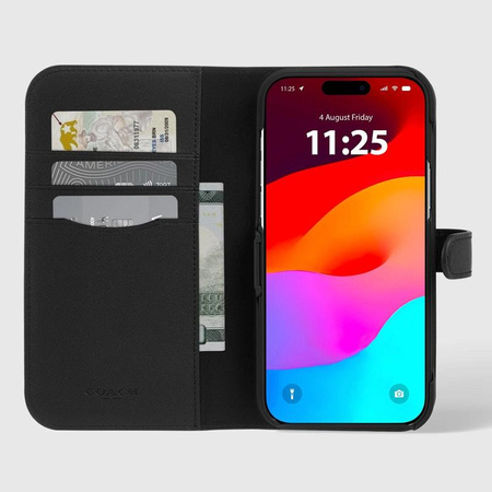 Coach Folio Signature C Case - 2-in-1-Tasche mit Flip-Cover iPhone 15 Pro (Charcoal)