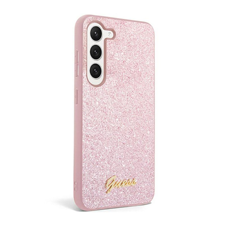 Guess Glitter Flakes Metal Logo Case - Coque Samsung Galaxy S23+ (rose)