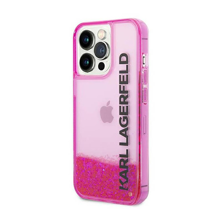 Karl Lagerfeld Liquid Glitter Translucent Elongated Logo Case - Case for iPhone 14 Pro Max (Pink)
