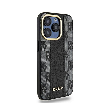 DKNY Leather Checkered Mono Pattern MagSafe - Hülle für iPhone 15 Pro (Schwarz)