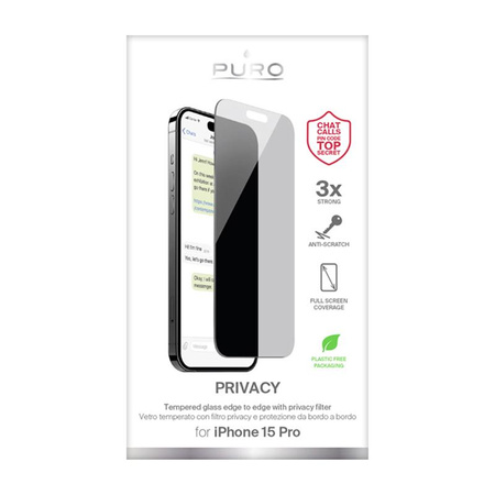 Puro Privacy Tempered Glass - Verre trempé de protection avec filtre de confidentialité pour iPhone 15 Pro