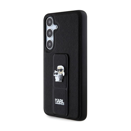 Karl Lagerfeld Gripstand Saffiano Karl & Choupette Pins - Samsung Galaxy S24+ Gehäuse (schwarz)