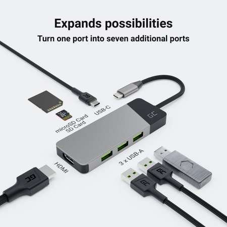 Green Cell - Dokovací stanice HUB USB-C HDMI 4K DEX Slot pro karty SD a MicroSD USB 3.1