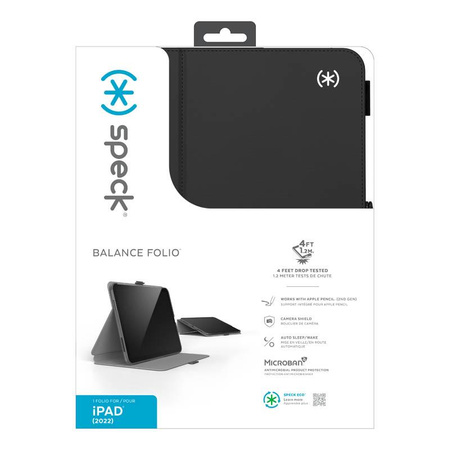 Speck Balance Folio - iPad 11" (2025) / 10.9" (2022) Hülle mit MICROBAN-Beschichtung mit Magnet und Standfuß (Schwarz)