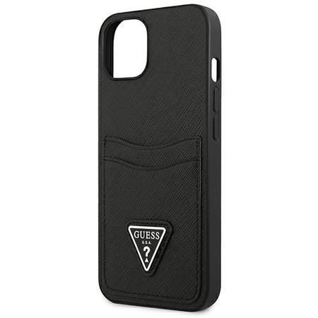 Guess Saffiano Double Card Triangle - pouzdro pro iPhone 13 mini (černé)