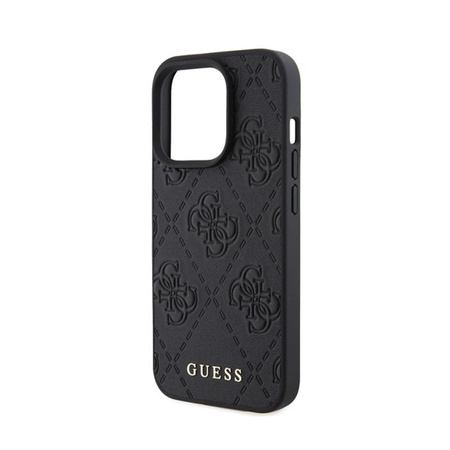 Guess Leather 4G Stamped - pouzdro pro iPhone 15 Pro (černé)