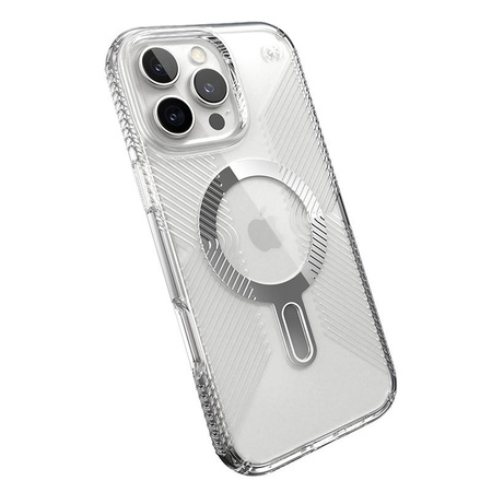 Speck Presidio Perfect-Clear Grip ClickLock & MagSafe - iPhone 16 Pro Max Case (Clear / Chrome Finish / Serene Silver)