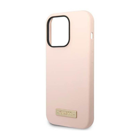 Guess Silikon Logo Platte MagSafe - iPhone 14 Pro Tasche (rosa)
