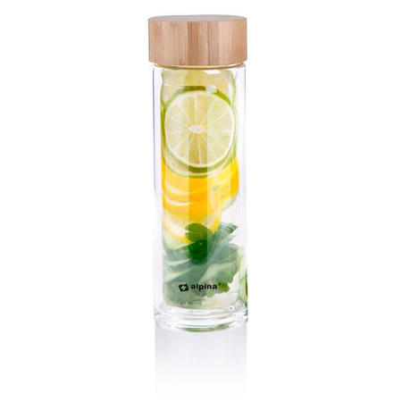 SZKLANA BUTELKĄ NA WODĘ Z FILTREM BPA FREE, na Herbatę, Etui, Alpina, 450ml