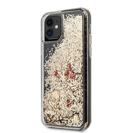 Guess Liquid Glitter Hearts - Coque iPhone 11 (Or/Rouge)