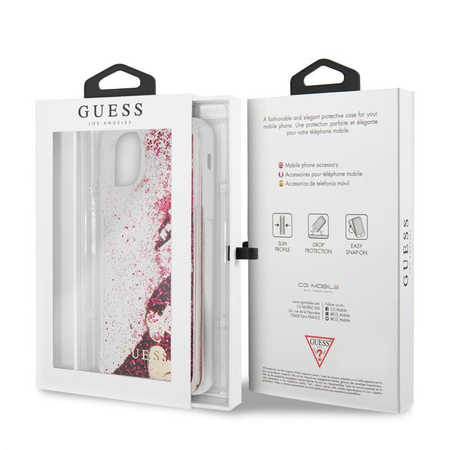 Guess Liquid Glitter Hearts - pouzdro pro iPhone 11 Pro Max (Raspberry)