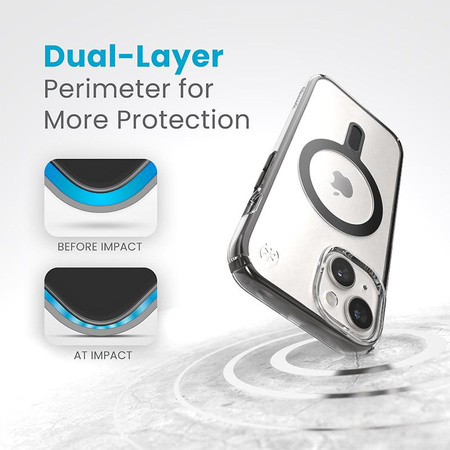 Speck Presidio Perfect-Clear ClickLock & MagSafe - tok iPhone 16e / iPhone 15 / iPhone 14 / iPhone 13 készülékhez (átlátszó / matt fekete / palaszürke)