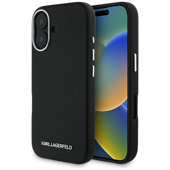 Karl Lagerfeld Saffiano Full Wrapped Elongated Metal Logo MagSafe - Case for iPhone 16 (black)