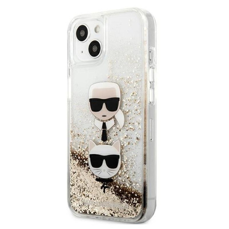 Karl Lagerfeld Liquid Glitter Karl & Choupette Head - pouzdro na iPhone 13 mini (zlaté)