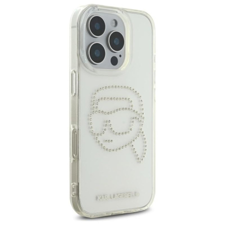 Karl Lagerfeld IML Rhinestones Karl Head - Hülle für iPhone 16 Pro Max (Transparent)