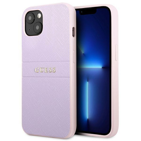 Pouzdro Guess Saffiano Hot Stamp & Metal Logo - iPhone 13 (lila)