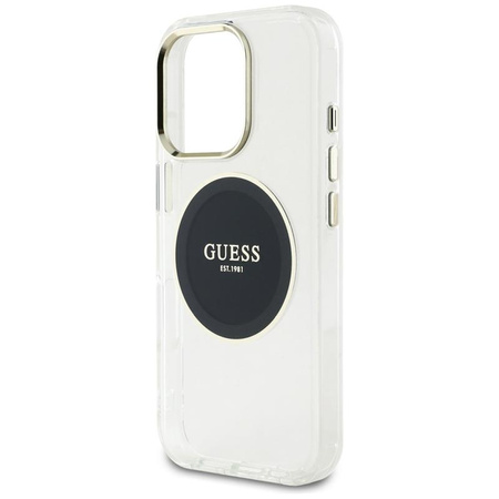 Guess IML Metallfarbener Kreis Klassisches Logo MagSafe - Gehäuse für iPhone 16 Pro (schwarz)