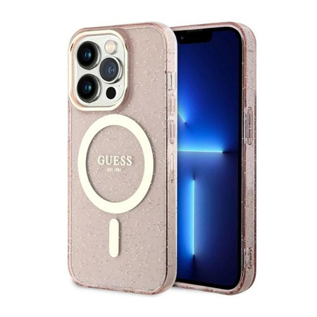 Guess Glitter Gold MagSafe - pouzdro pro iPhone 14 Pro Max (růžové)