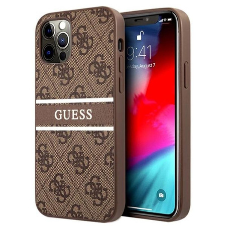 Pouzdro Guess 4G Printed Stripe pro iPhone 12 / iPhone 12 Pro (hnědé)