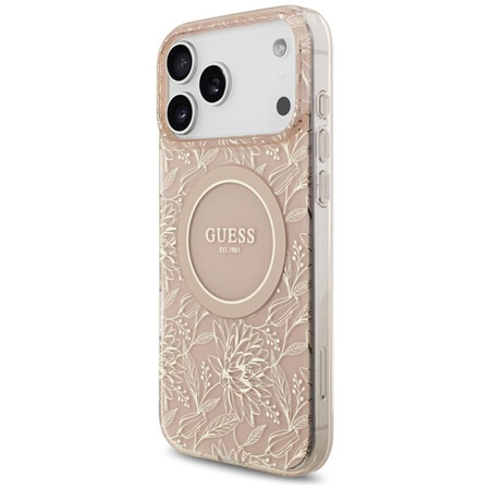 Guess IML Flowers Electro Pearl Strap MagSafe - Hülle iPhone 17 Pro Max (rosa)