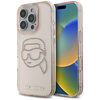Karl Lagerfeld IML Rhinestones Karl Head - pouzdro pro iPhone 16 Pro (růžové)